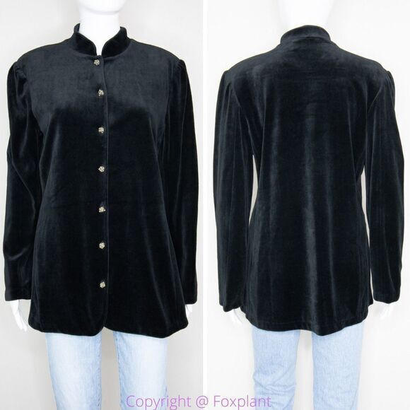 Vintage‎ Liz Sport women's black velvet blazer, size M - Picture 1 of 16